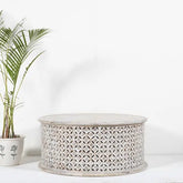 Bristol Indian Solid Mango Wood Round Coffee Table Whitewash